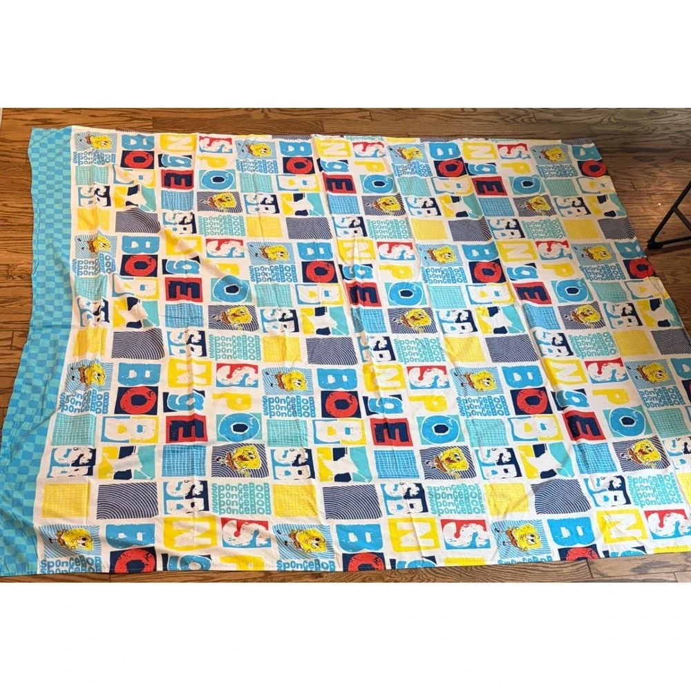 SpongeBob SquarePants Twin Flat Sheet 74x91 Blue Cartoon Nickelodeon Bedding